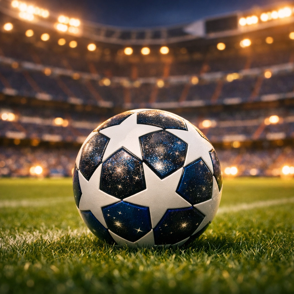 Offizieller Champions League Fußball auf dem Rasen des Santiago Bernabéu Stadions.