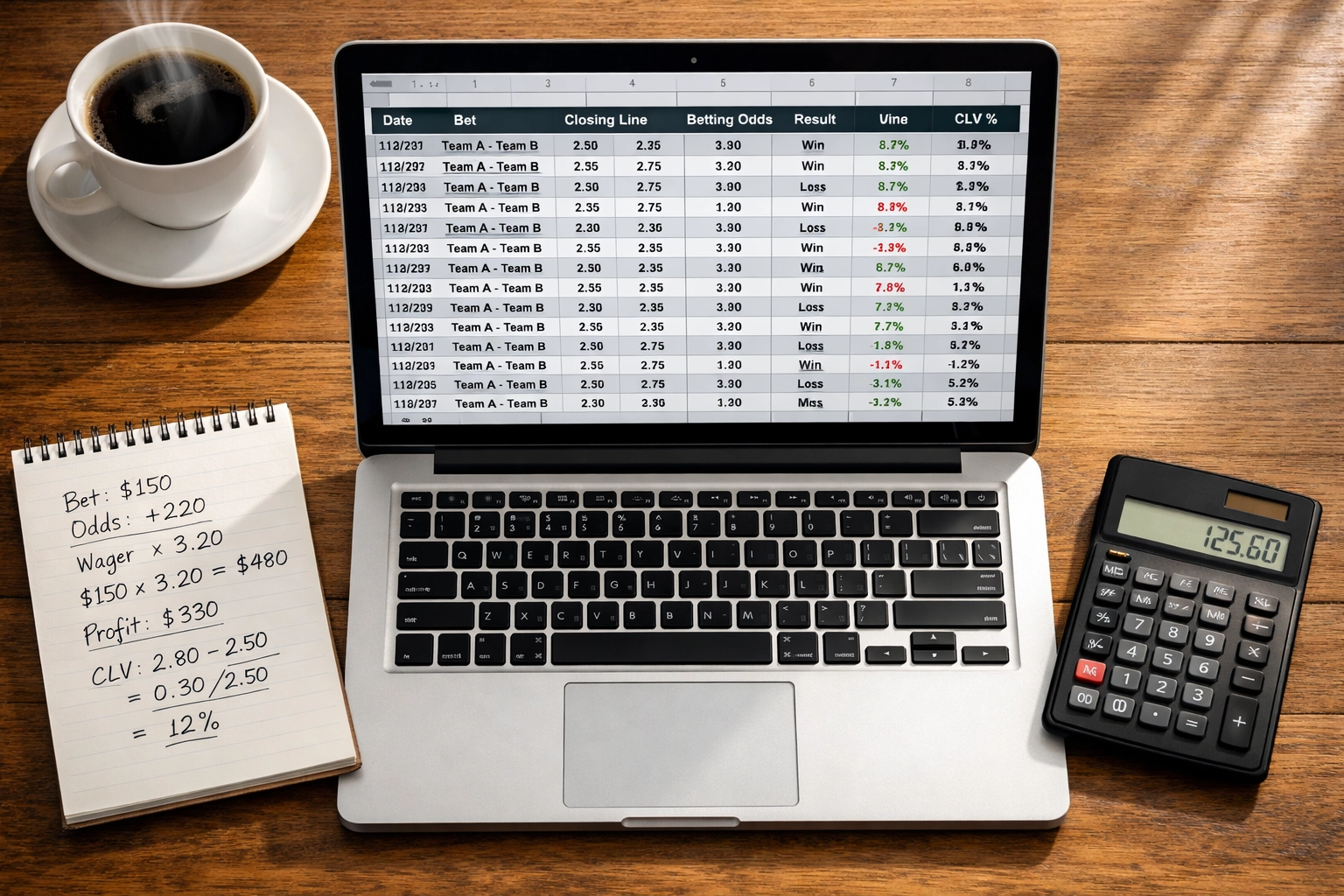 Systematisches CLV-Tracking mit Spreadsheet zur Dokumentation von Wettquoten und Berechnungen