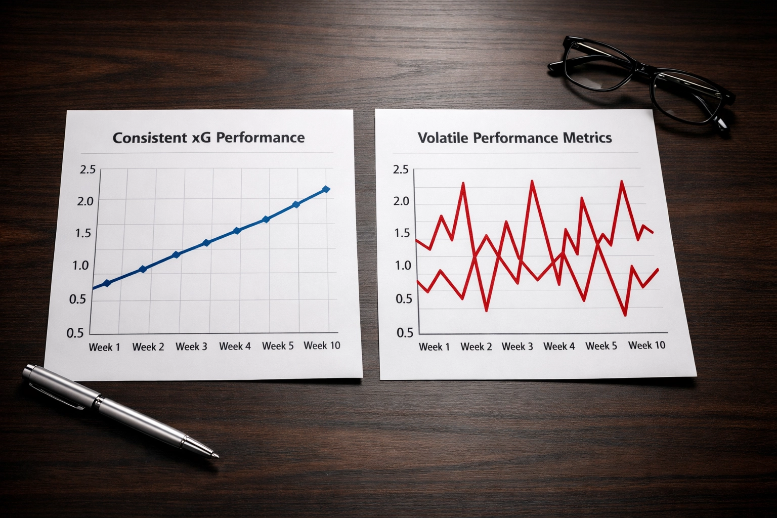 Vergleich stabiler und instabiler Bundesliga-Statistiken in Diagrammform