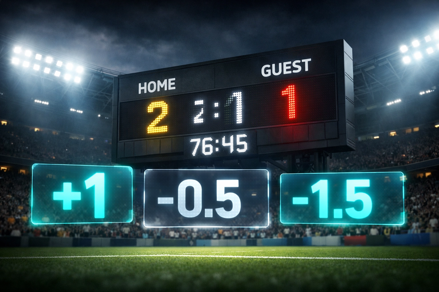 Fußball-Stadion Anzeigetafel mit Asian Handicap Berechnungen und Wettquoten