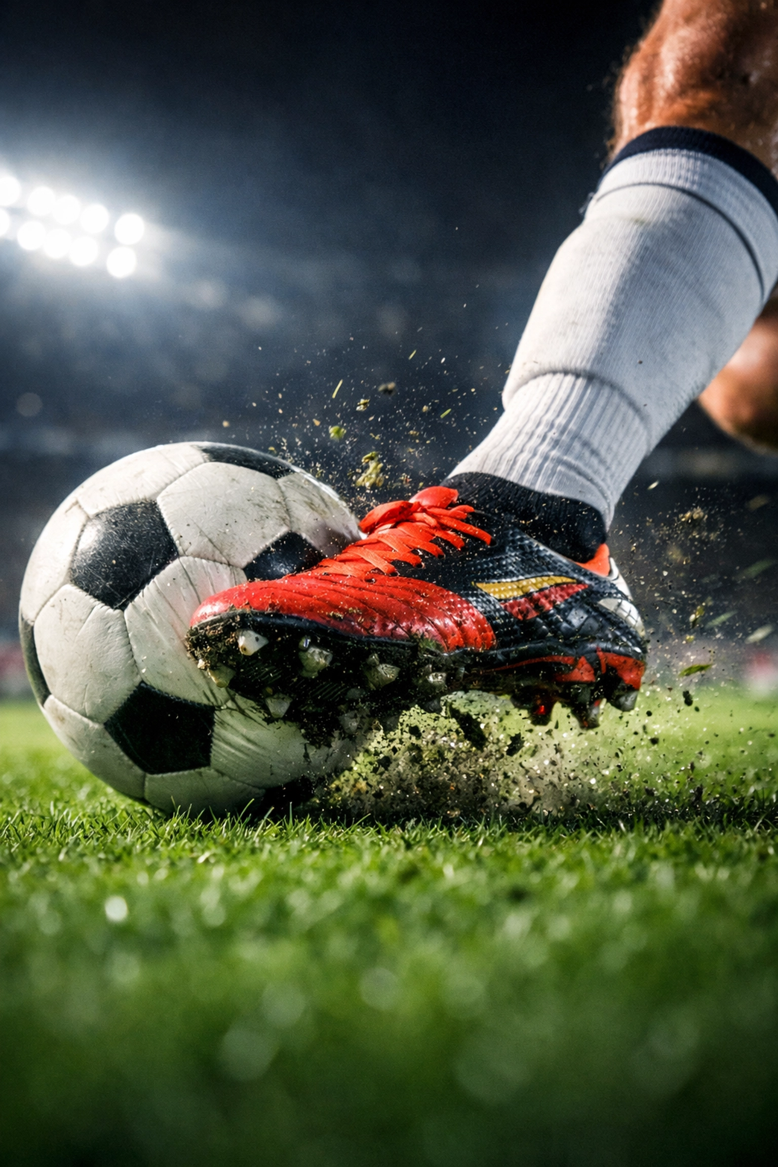 Profifußballer schießt Ball im Stadion - Schlüsselspieler Bedeutung für Teamform