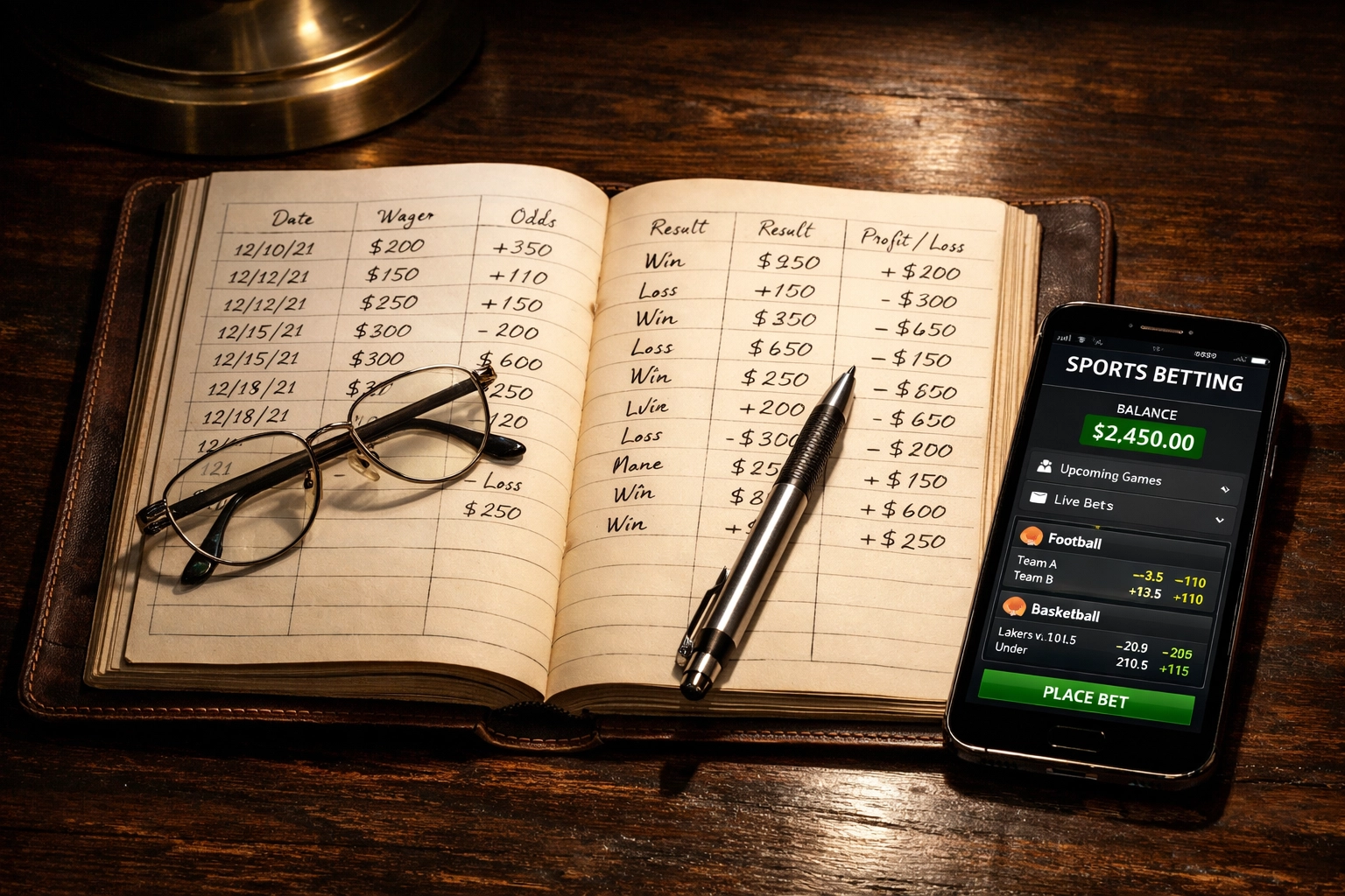 Wetttagebuch mit dokumentierten Einsätzen für systematisches Bankroll Management