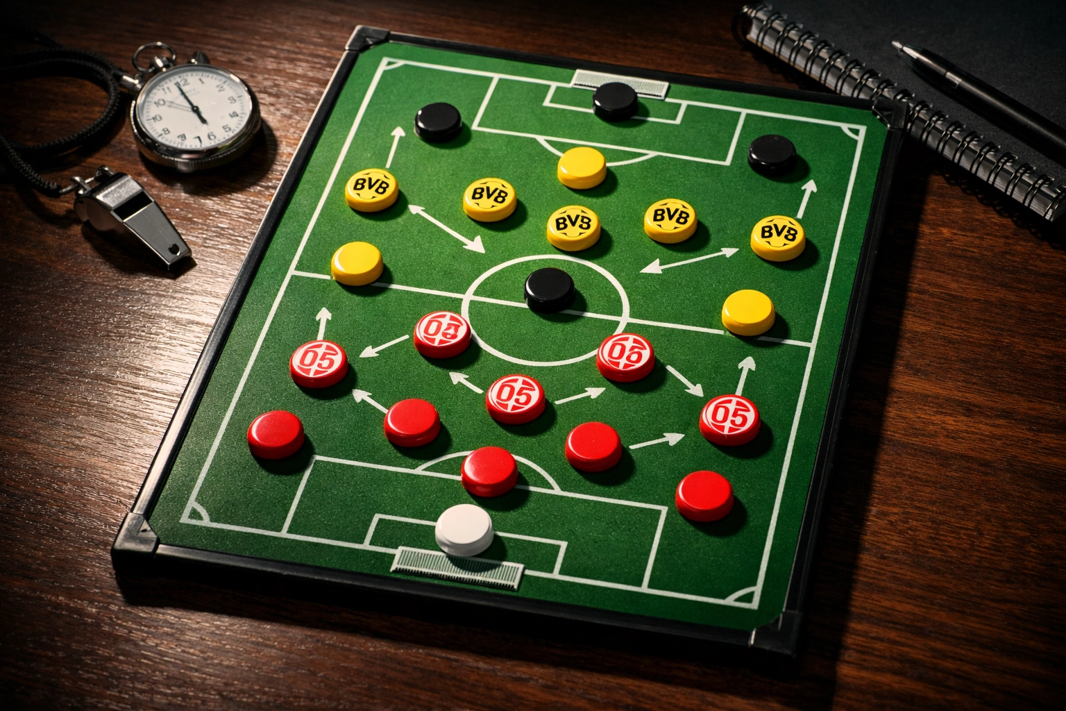 Taktiktafel mit Aufstellung für Bundesliga-Spiel Borussia Dortmund gegen Mainz 05