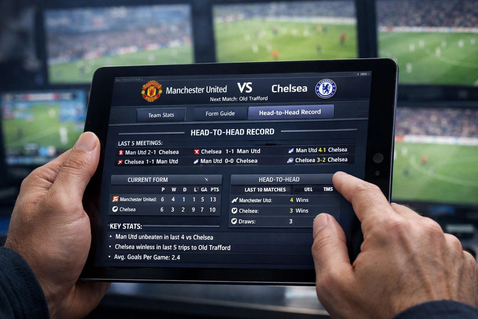 Fußball-Statistiken und Teamdaten auf Tablet für professionelle Sportwetten-Recherche