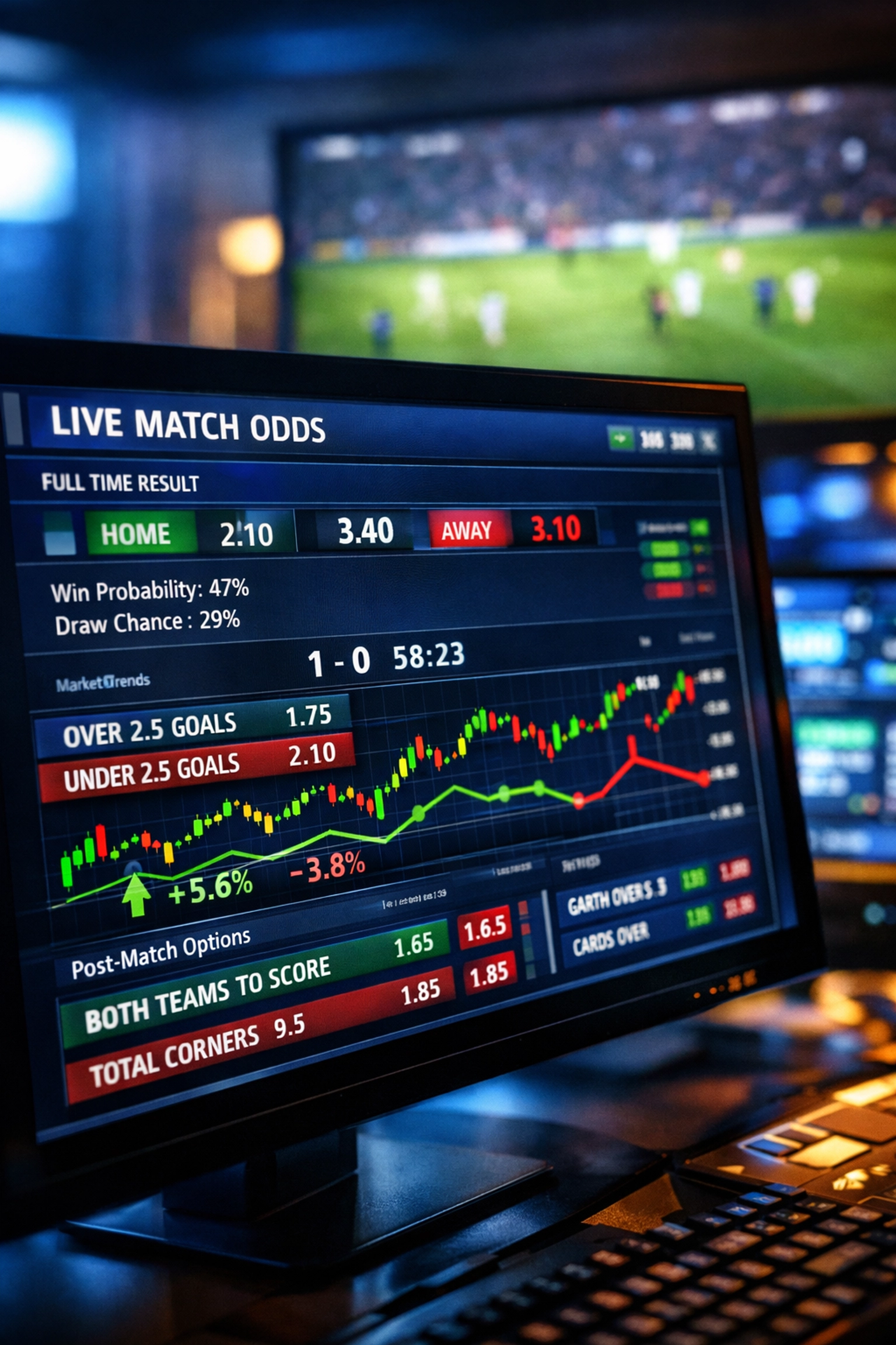 Wettquoten-Analyse Dashboard mit Live-Statistiken und Wahrscheinlichkeiten für Fußballwetten