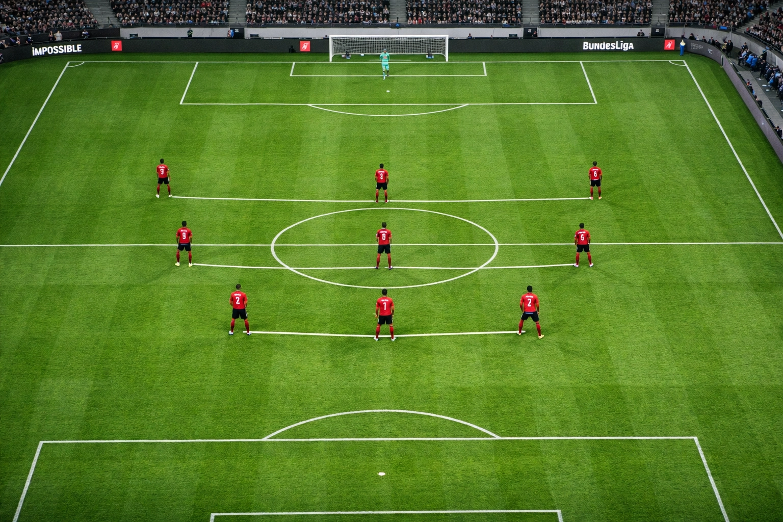 Taktische Formation 5-2-3 eines Bundesliga-Teams aus der Vogelperspektive