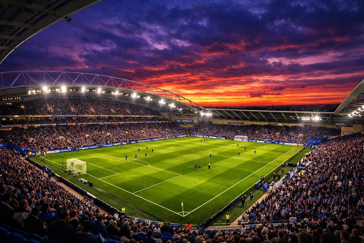 Brighton Amex Stadium bei Flutlicht vor Premier League Spiel gegen Manchester United