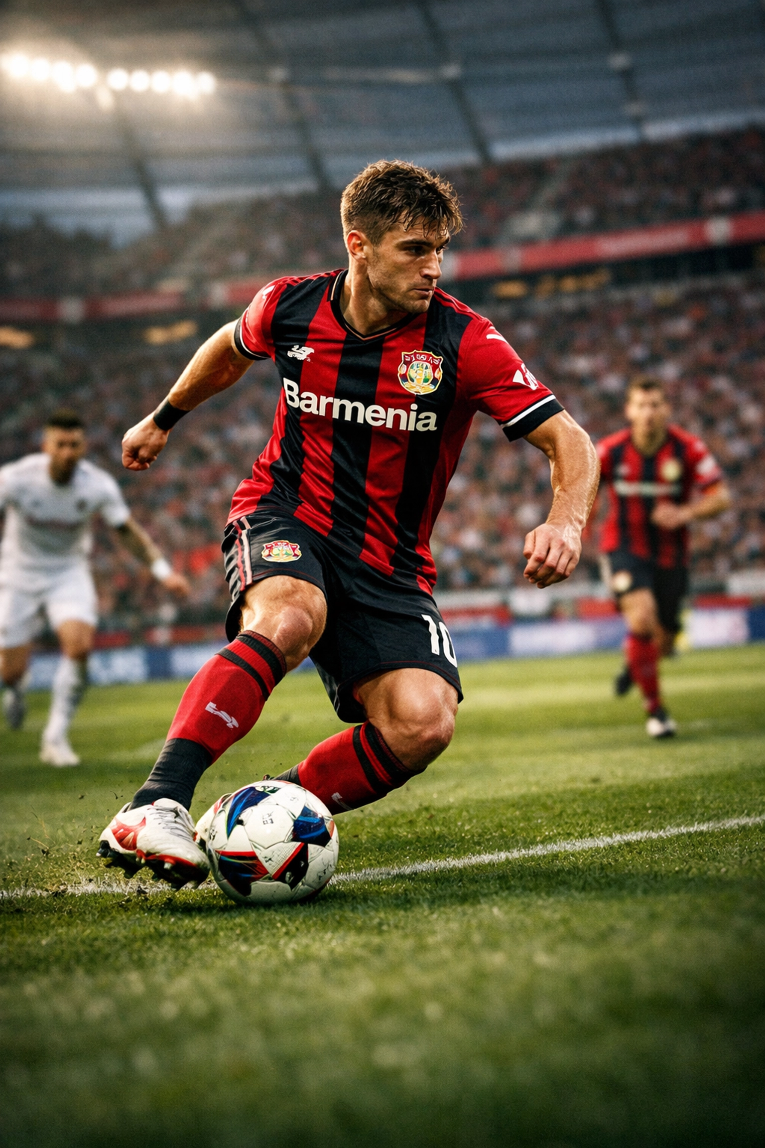 Leverkusen Mittelfeldspieler mit präziser Ballkontrolle im Bundesliga-Spiel