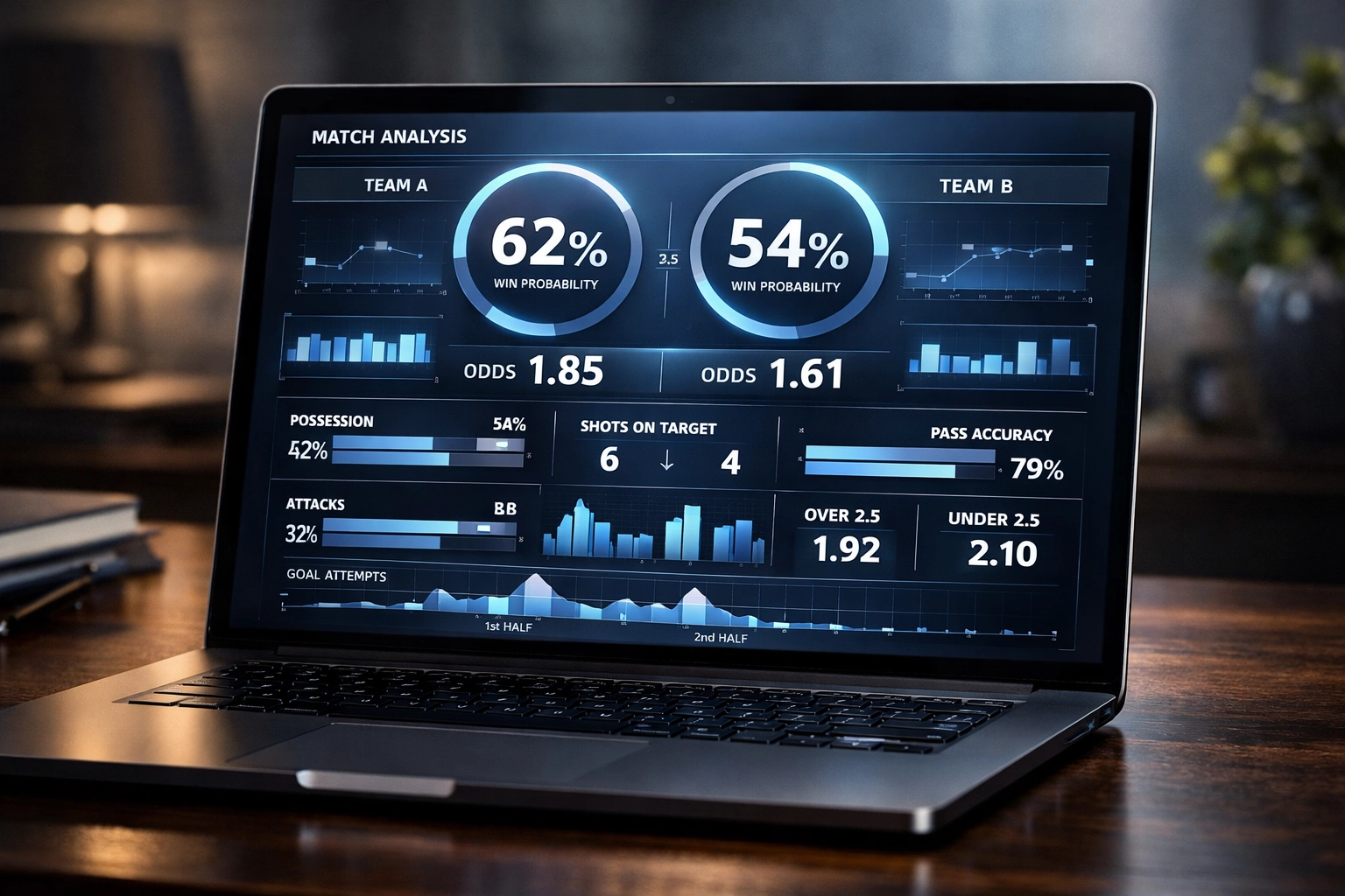 Analytics Dashboard mit Value Betting Quoten und Wahrscheinlichkeitsberechnungen für Sportwetten