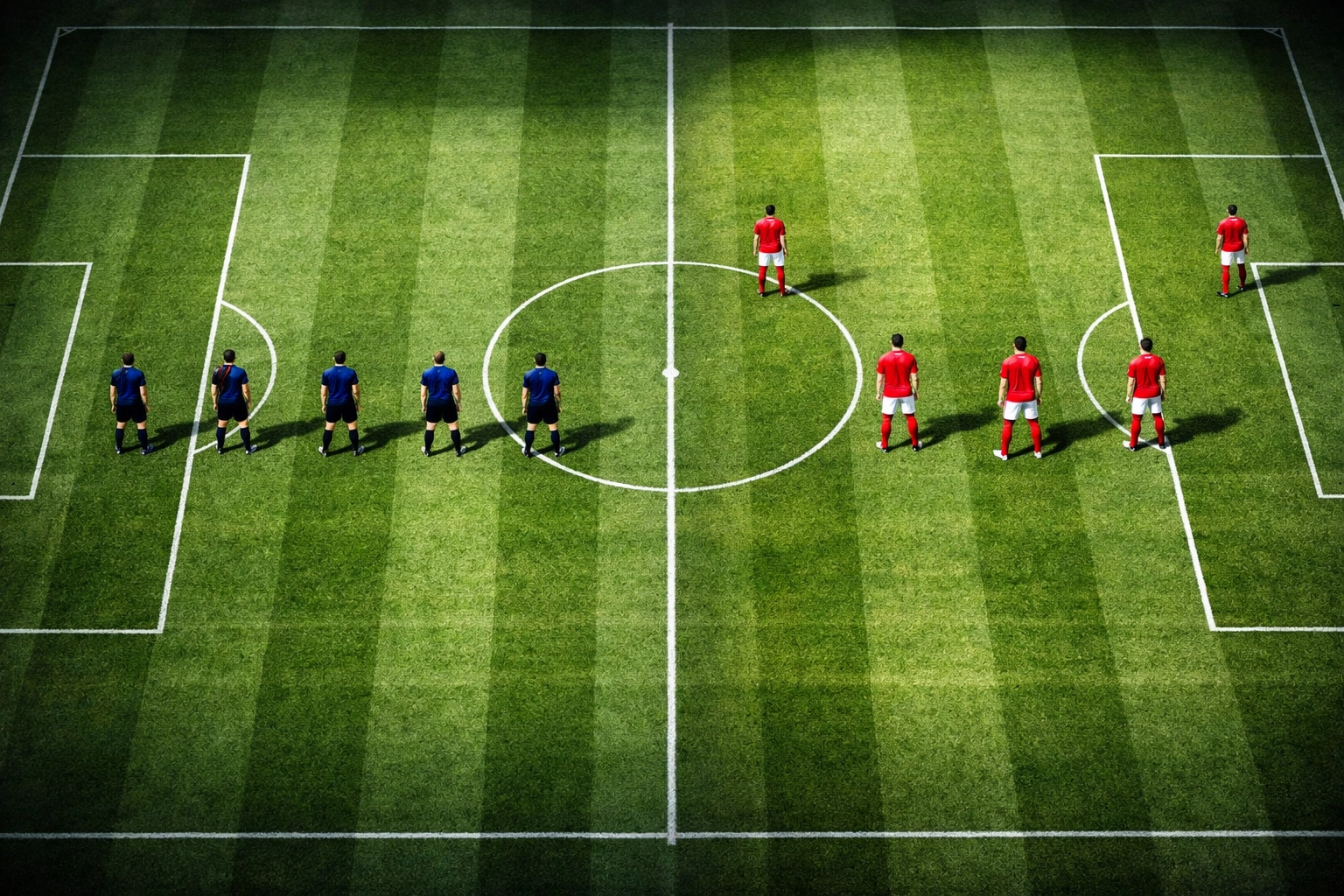 Vergleich Viererkette und Dreierkette Formation auf Fußballfeld