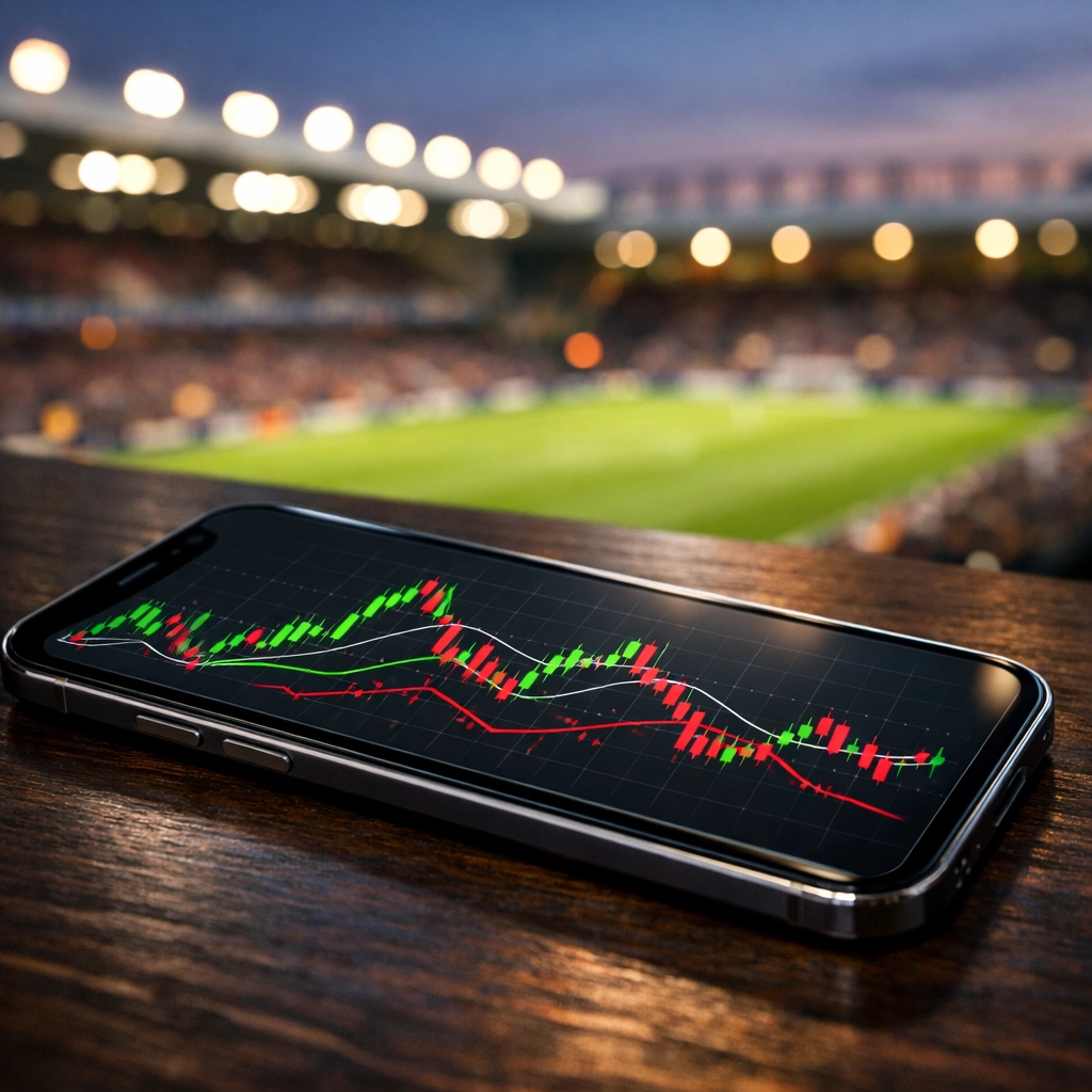 Analyse von Marktbewegungen und Quotenverläufen für Premier League Prognosen auf einem Smartphone.