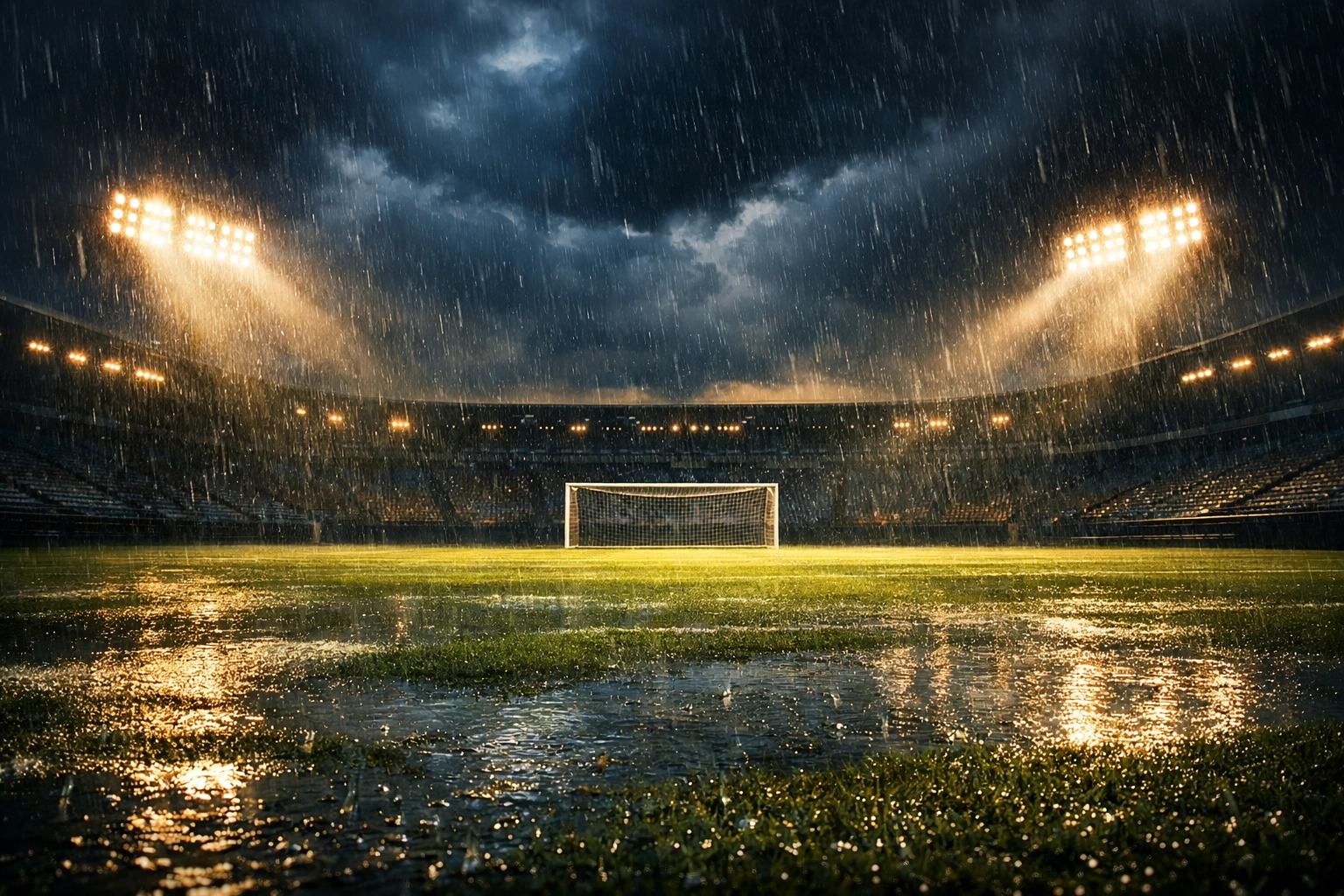 Fußballstadion bei Regen als externer Faktor für Sportwetten
