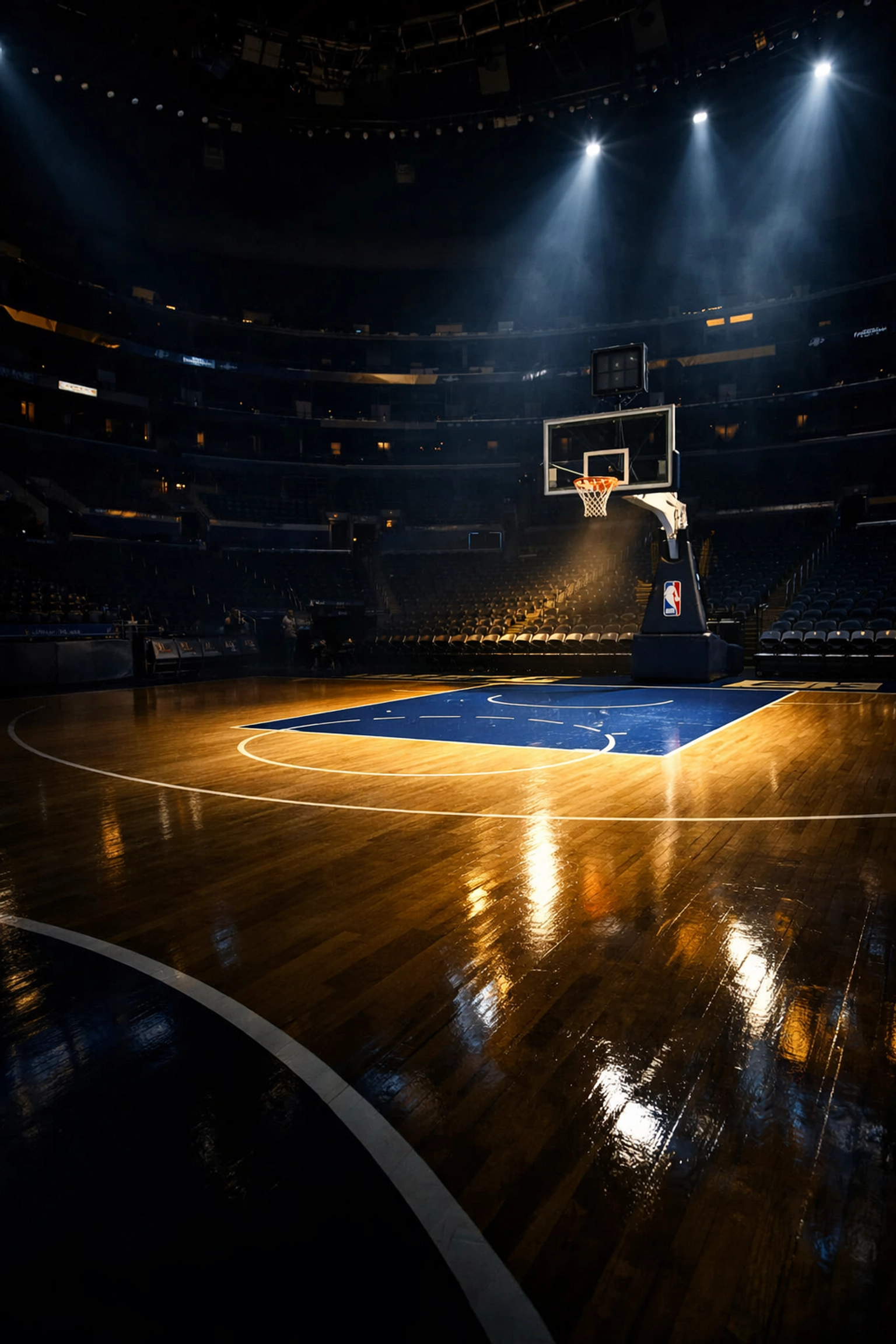 NBA Basketball Court mit beleuchteter Defensivzone für Sportwetten-Analyse