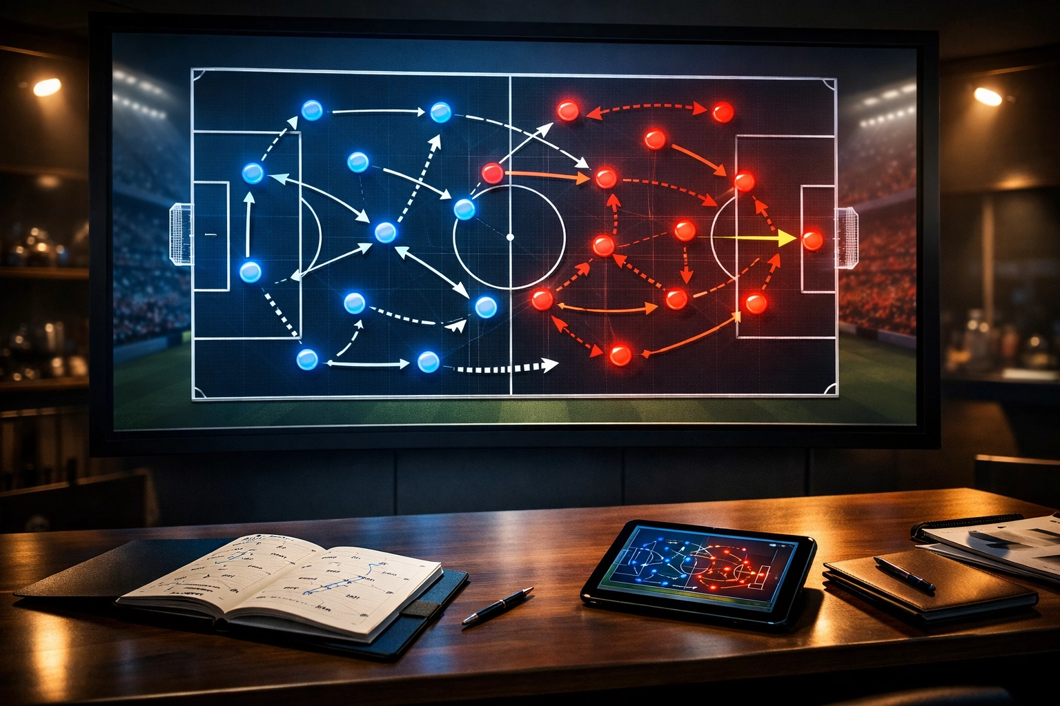 Taktische Analyse der Champions League Systemduelle auf digitalem Taktikboard