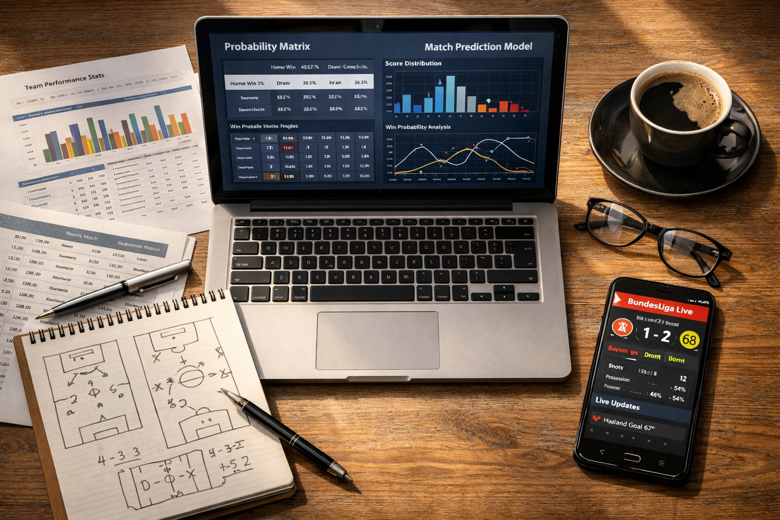 Arbeitsplatz für datenbasierte Bundesliga Prognosen und Spielanalyse