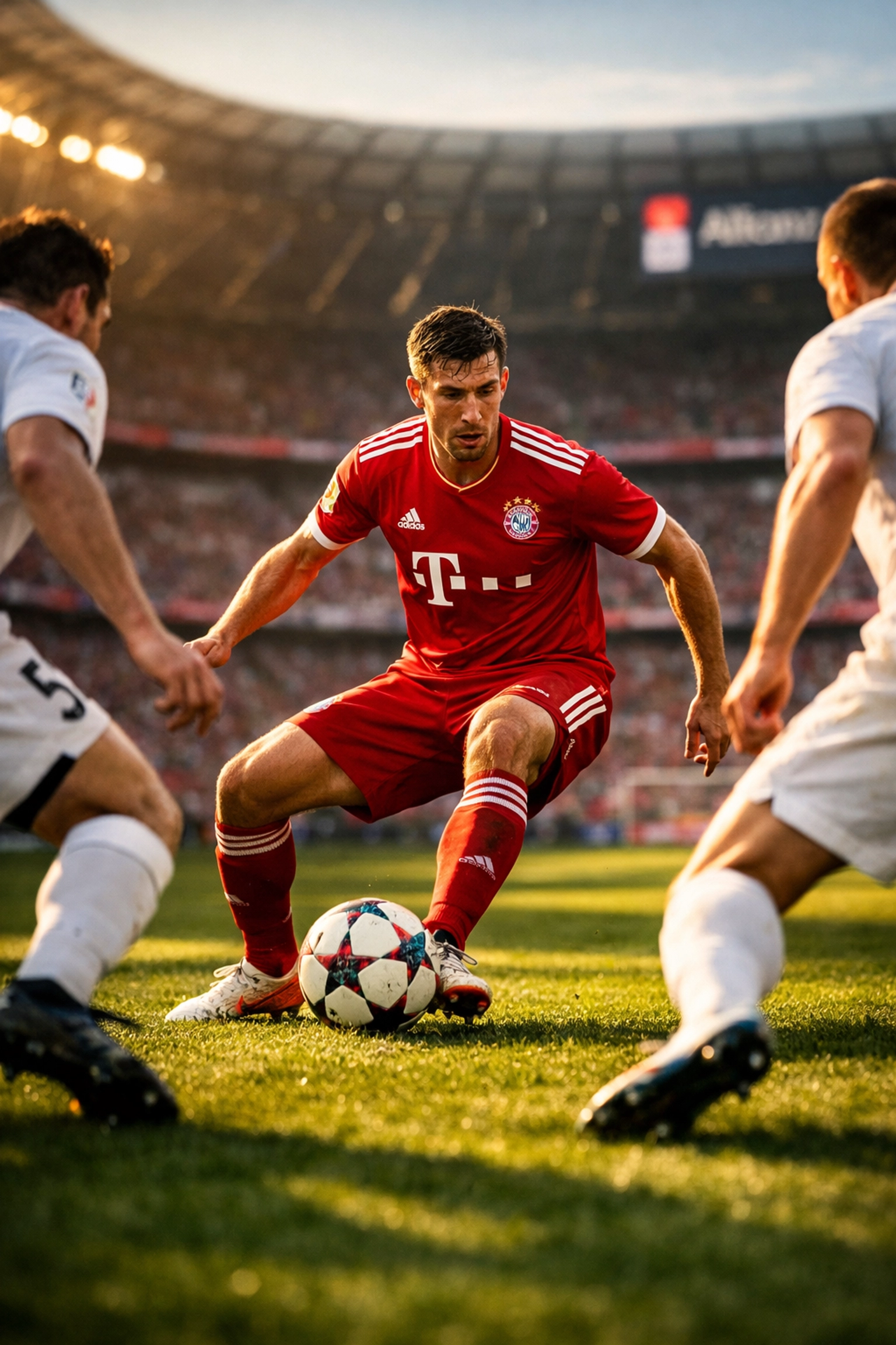 Bayern Mittelfeldspieler erhält Ball zwischen den Linien im taktischen Positionsspiel