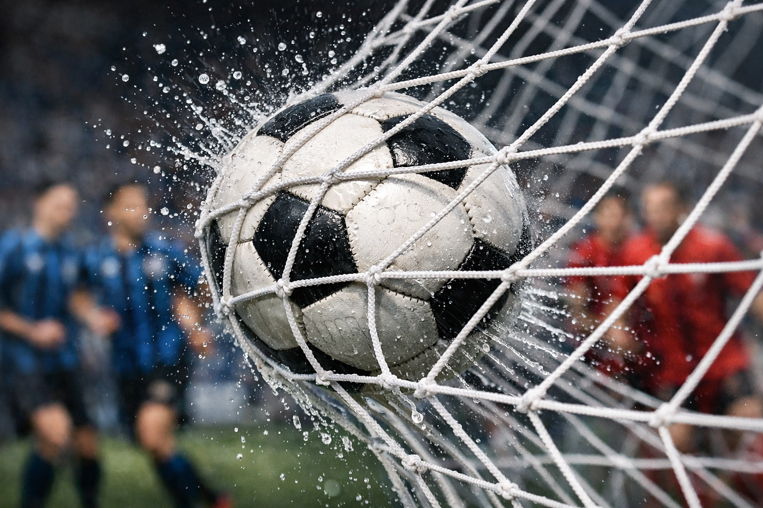 Fußball schlägt im Tornetz ein während der Partie Atalanta Bergamo gegen AS Rom
