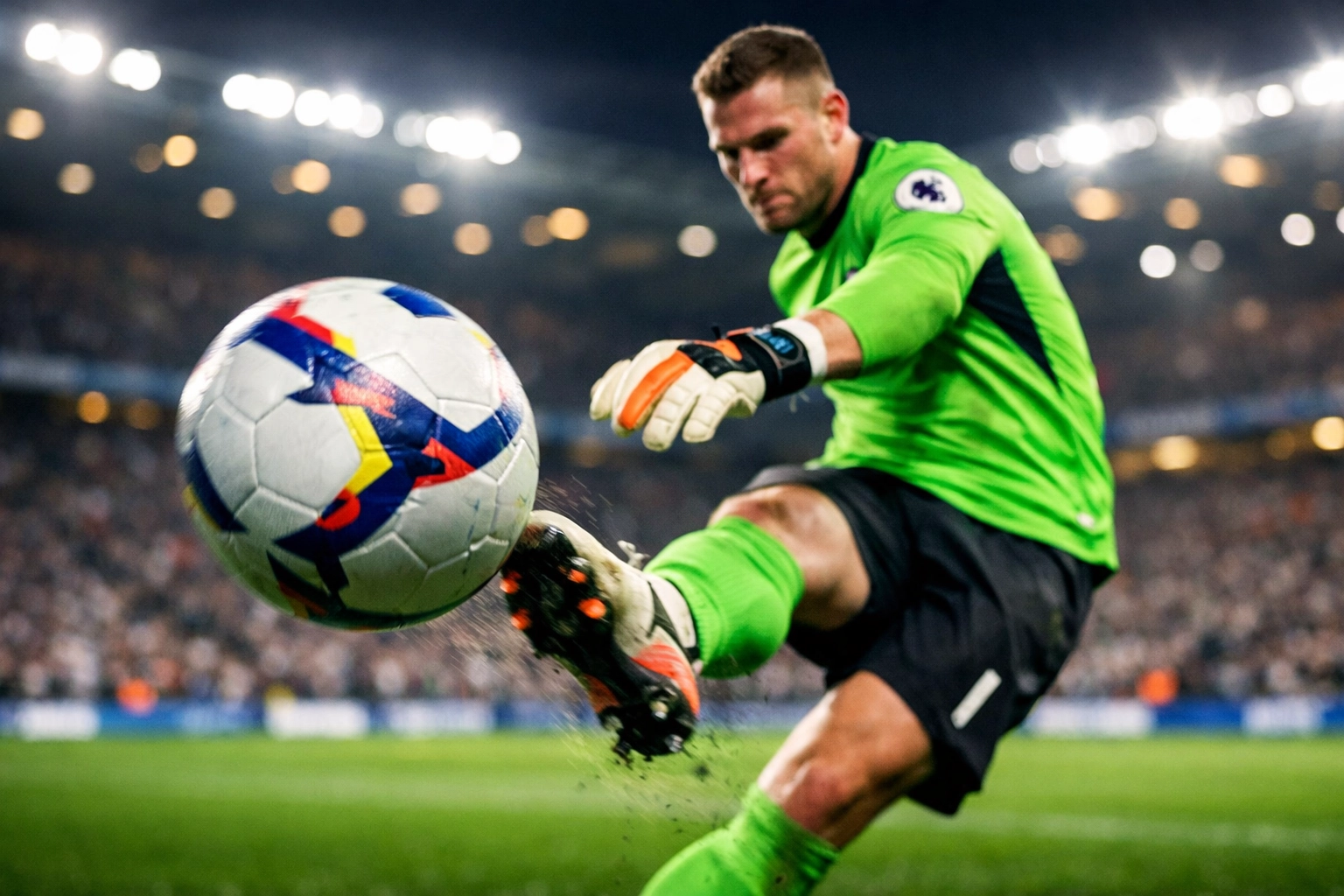 Torwart der Premier League beim weiten Abschlag zur taktischen Spielverlagerung.