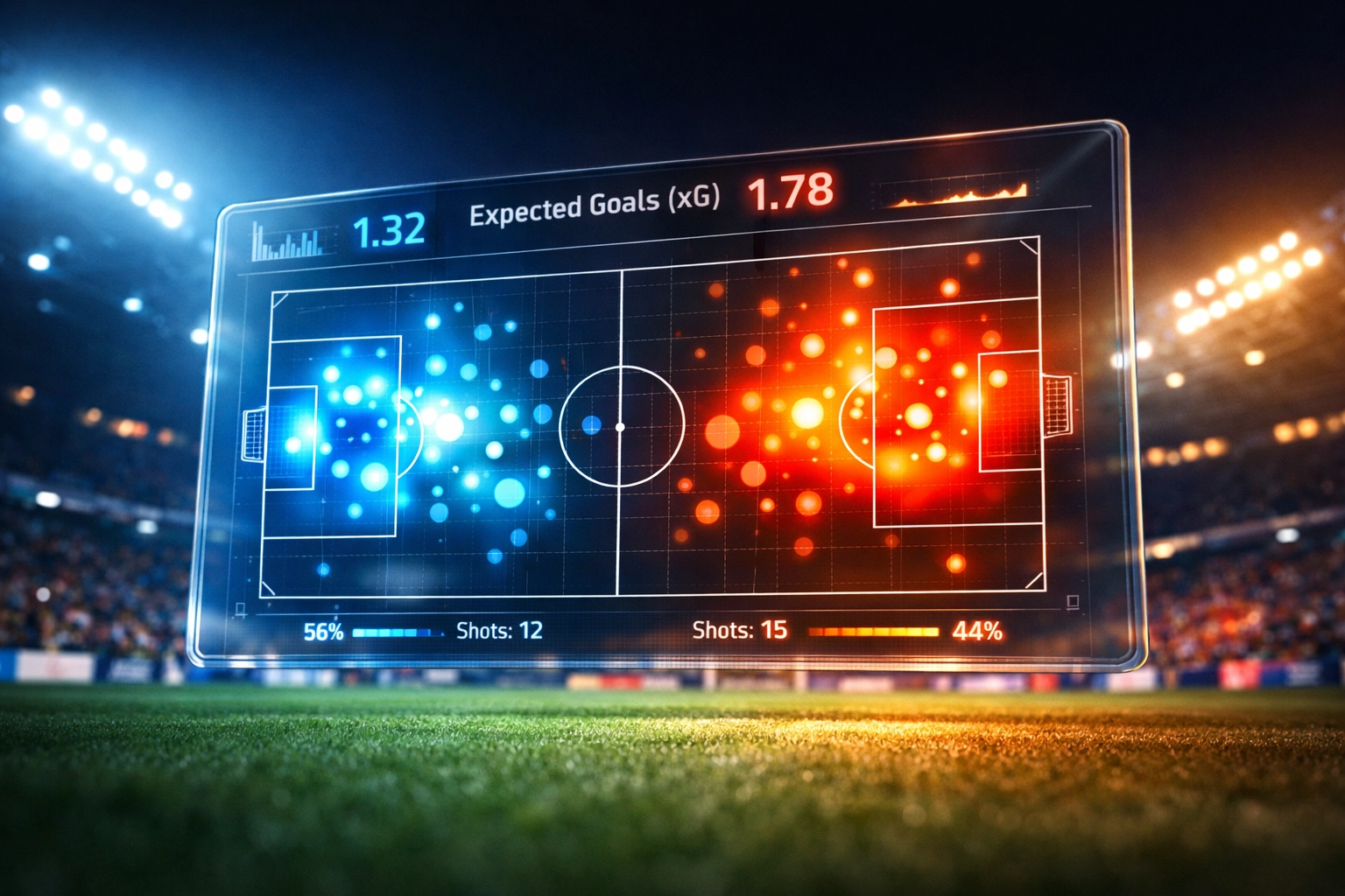 Expected Goals (xG) Visualisierung über Bundesliga-Stadion mit Heat-Map-Analyse