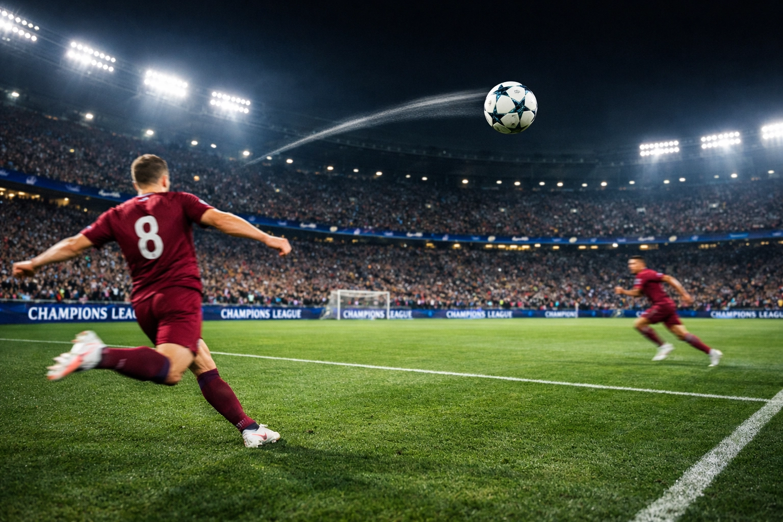 Diagonale Spielverlagerung über das gesamte Spielfeld in der Champions League