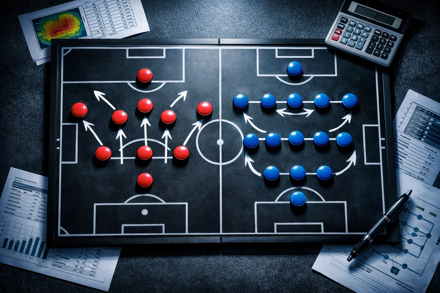 Taktikboard zeigt offensive und defensive Formationen für BTTS-Strategie