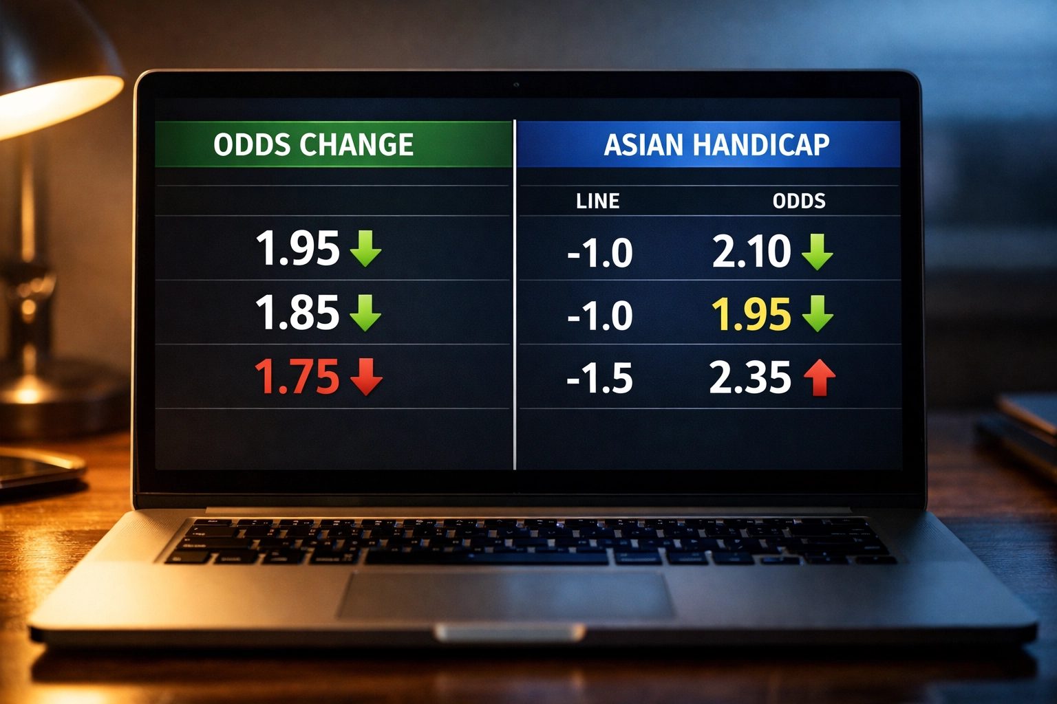 Wettquoten-Vergleich auf Laptop zeigt Quotenbewegung und Handicap-Änderungen bei Bundesliga-Wetten