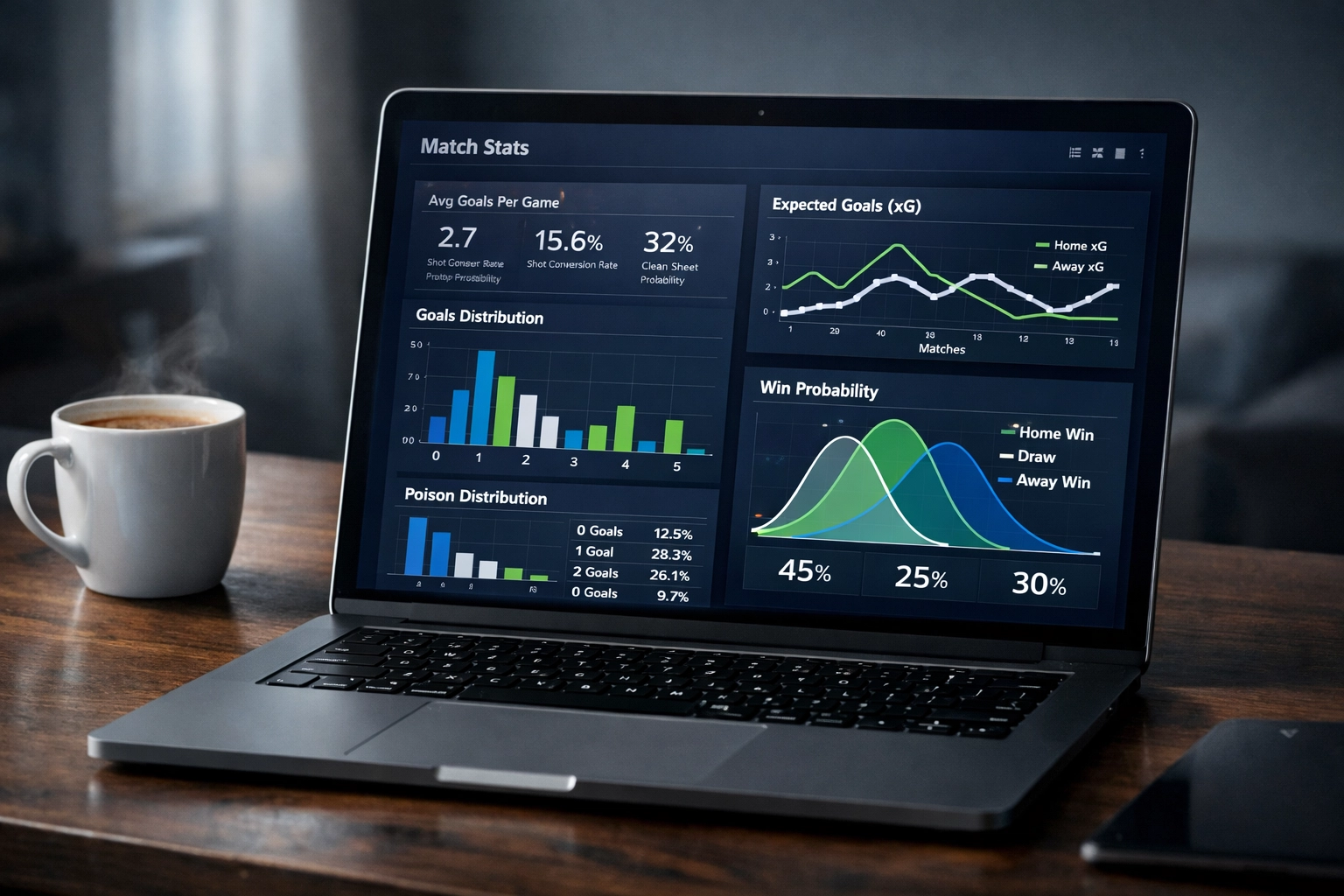 Analytics Dashboard mit statistischen Grafiken für Over Under Wetten Analyse