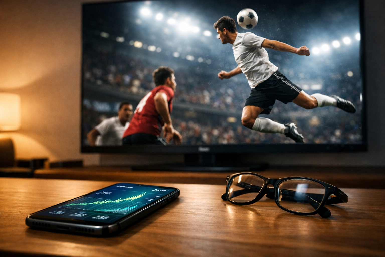 Quotenvergleich und statistische Wahrscheinlichkeitsberechnung während eines Live-Spiels am Monitor.