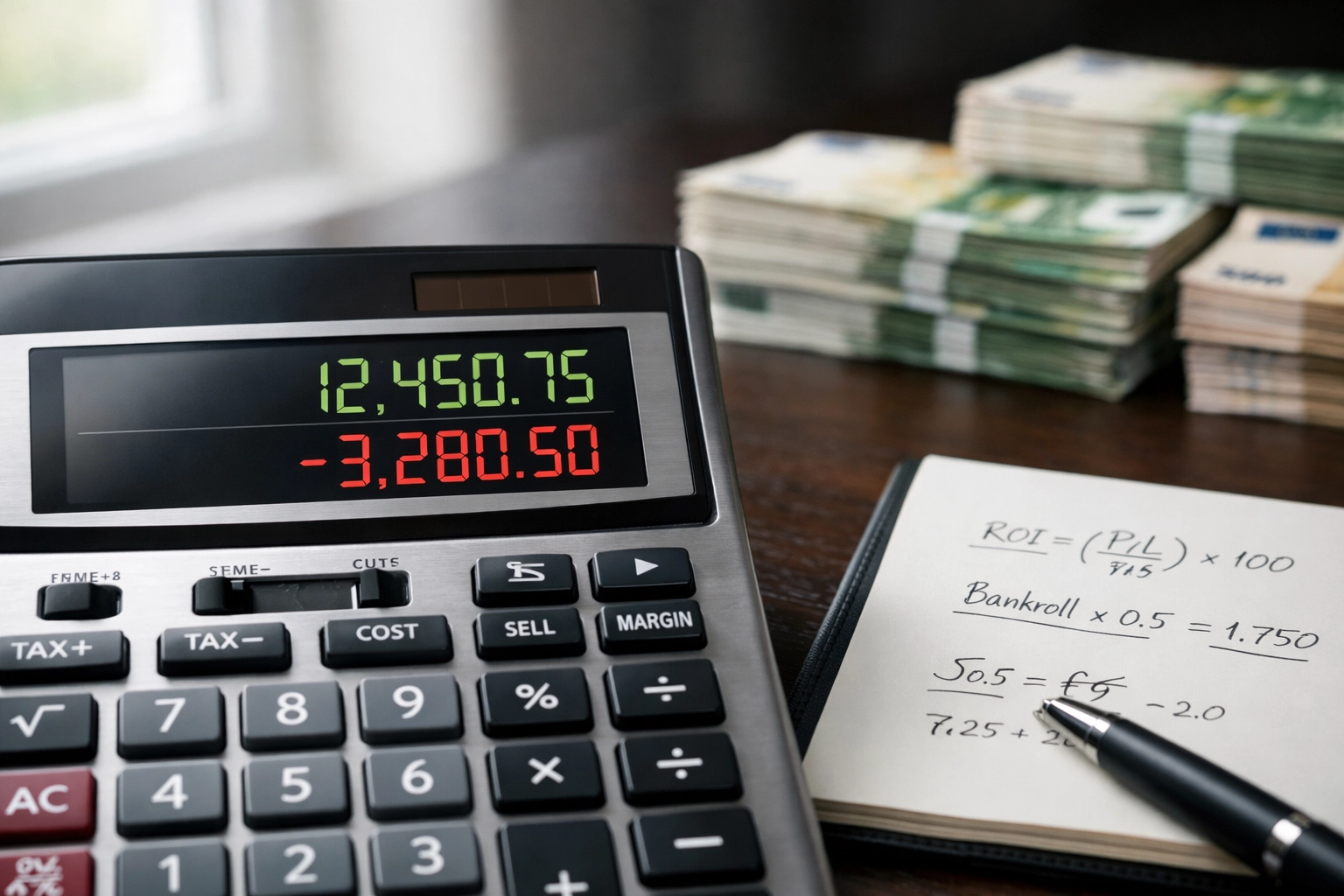 Taschenrechner mit Finanzberechnungen zur Buchmacher-Marge bei Kombiwetten