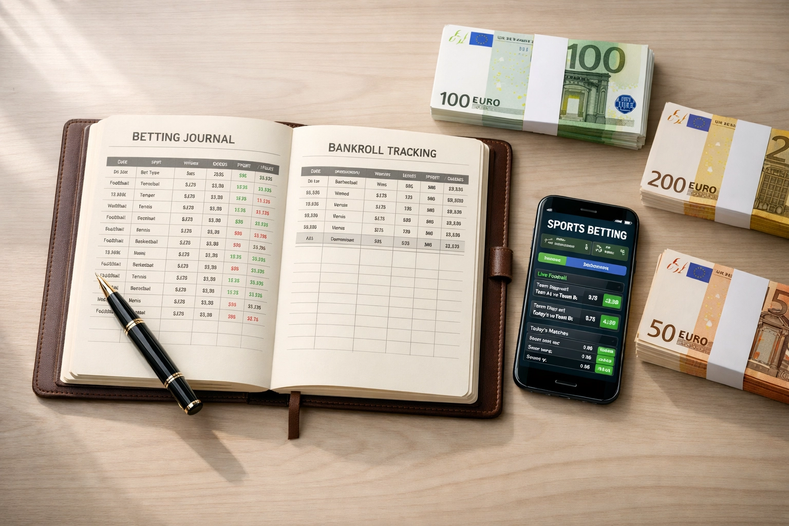 Wett-Tracking Journal mit systematischer Dokumentation von Bankroll Management