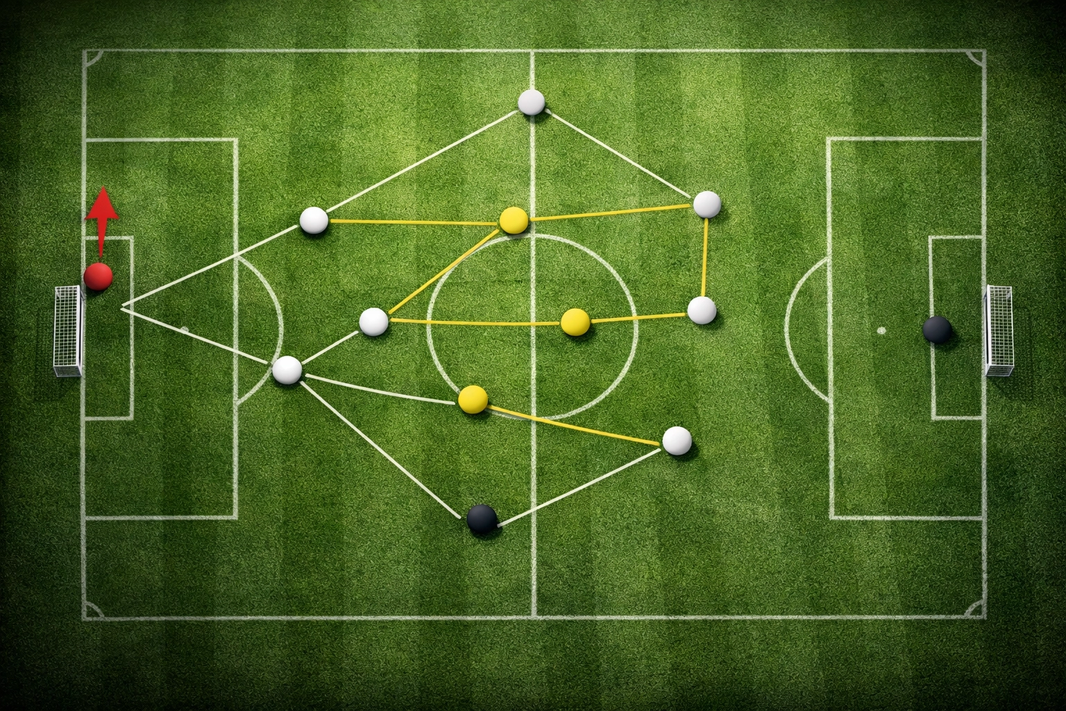 Taktische Ansicht der 4-2-3-1 Formation mit asymmetrischer Mittelfeldstaffelung Leverkusen