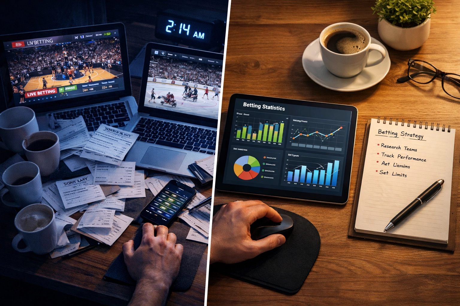 Vergleich chaotischer und systematischer Wett-Ansätze bei späten Sport-Events mit Laptop und Statistiken