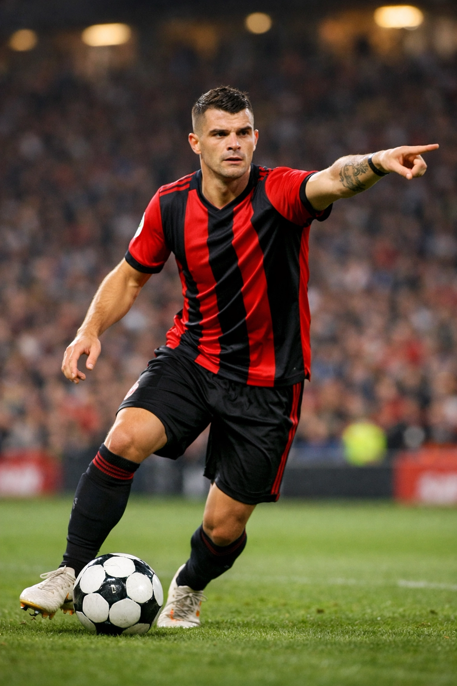 Mittelfeldregisseur Granit Xhaka dirigiert den Spielaufbau von Bayer Leverkusen während eines Spiels