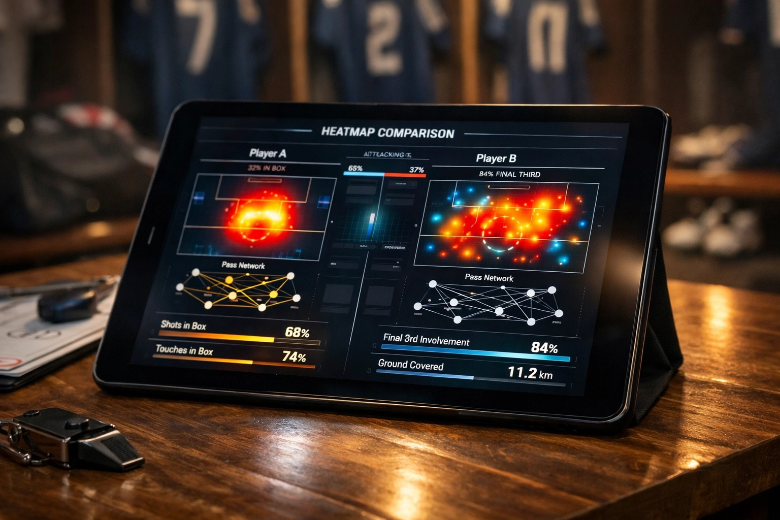 Digitale Datenanalyse zeigt den Vergleich der Heatmaps von Stoßstürmern und falschen Neunern.