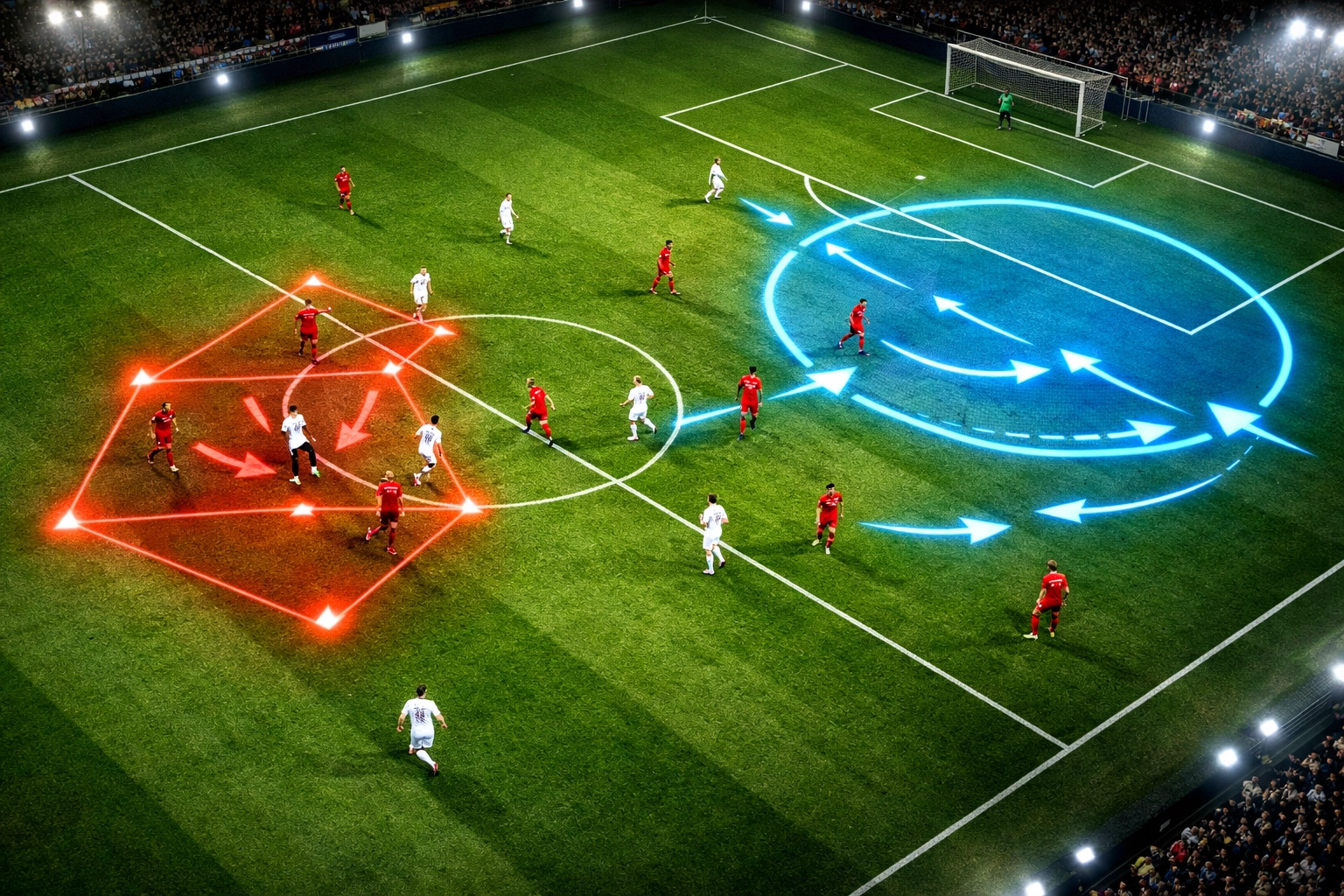 Bundesliga Pressing-Taktik 2026 mit datenbasierten Zonen und Spielerpositionen aus der Vogelperspektive