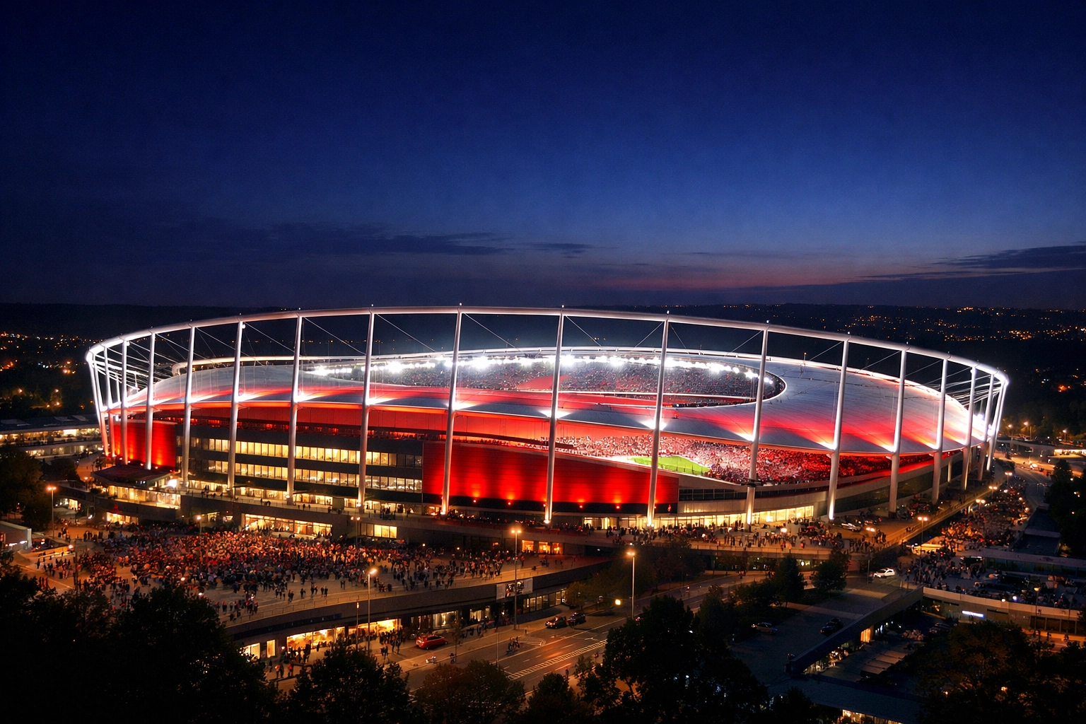 MHP Arena Stuttgart bei Nacht: Schauplatz für sportwetten tipps heute gegen Celtic Glasgow.