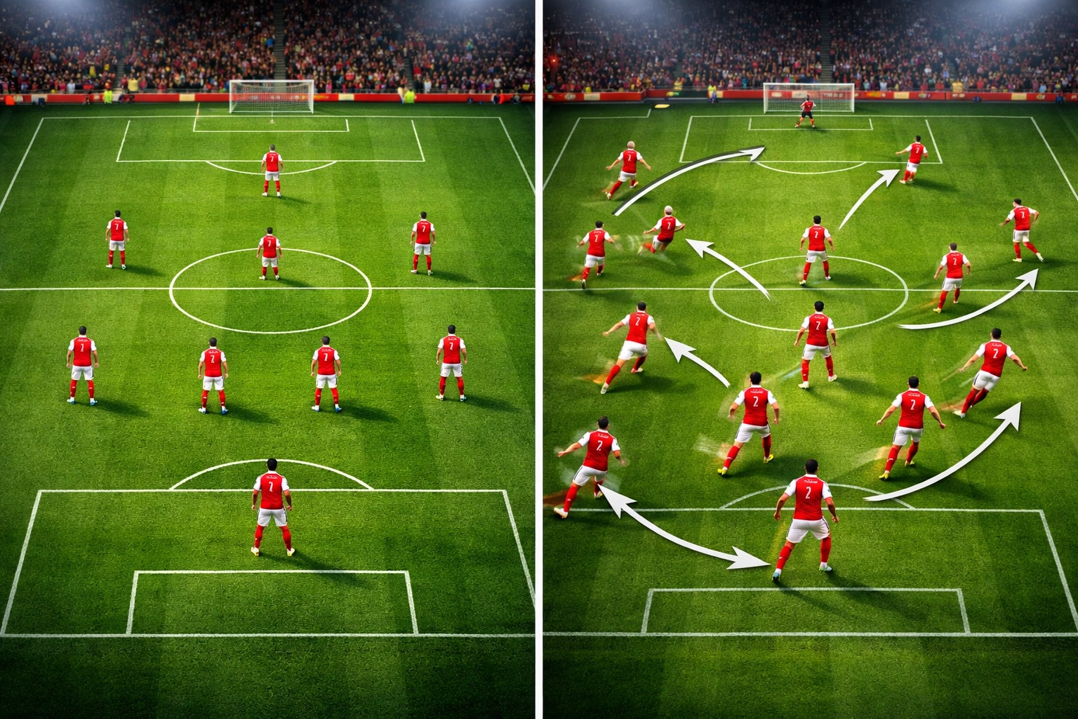 Arsenals Formations-Wandel von 4-3-3 zu 3-2-5 im taktischen Vergleich