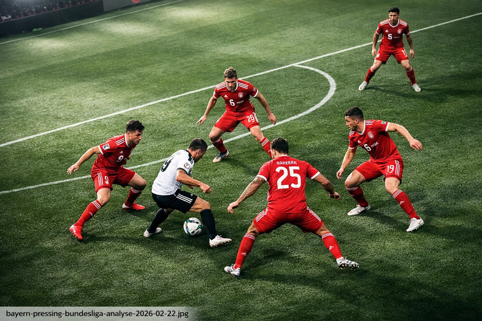 Bayern München Spieler beim koordinierten Pressing in der Bundesliga 2026