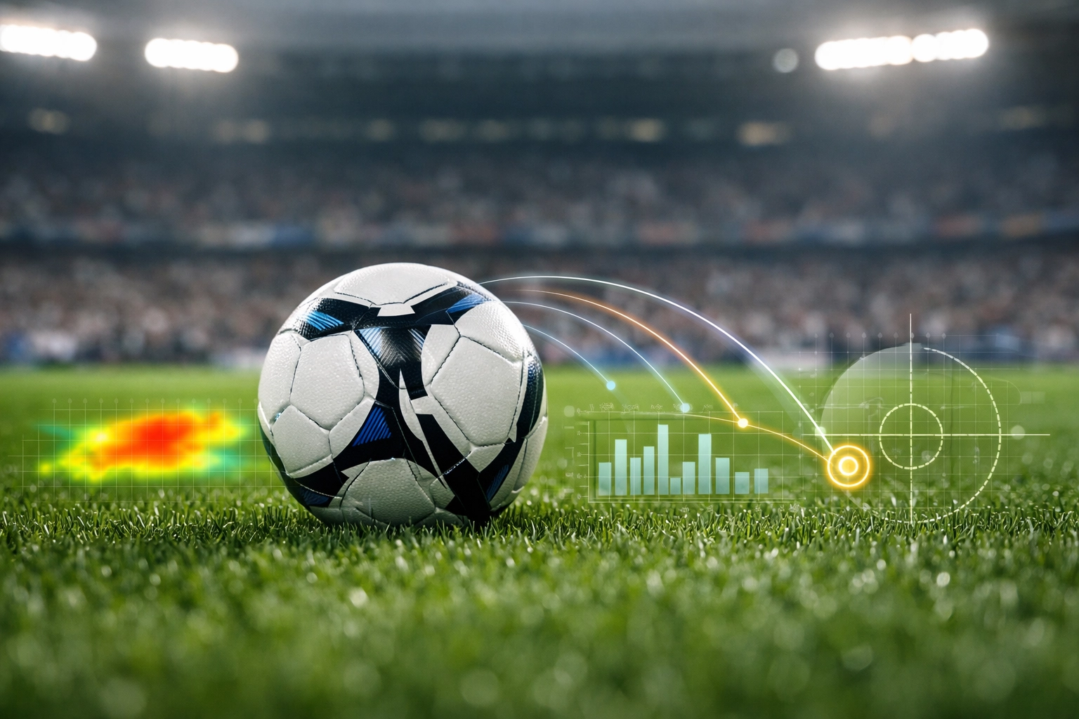 Statistische Analyse und xG-Daten auf einem Fußballplatz für präzise Bundesliga Tipps heute.