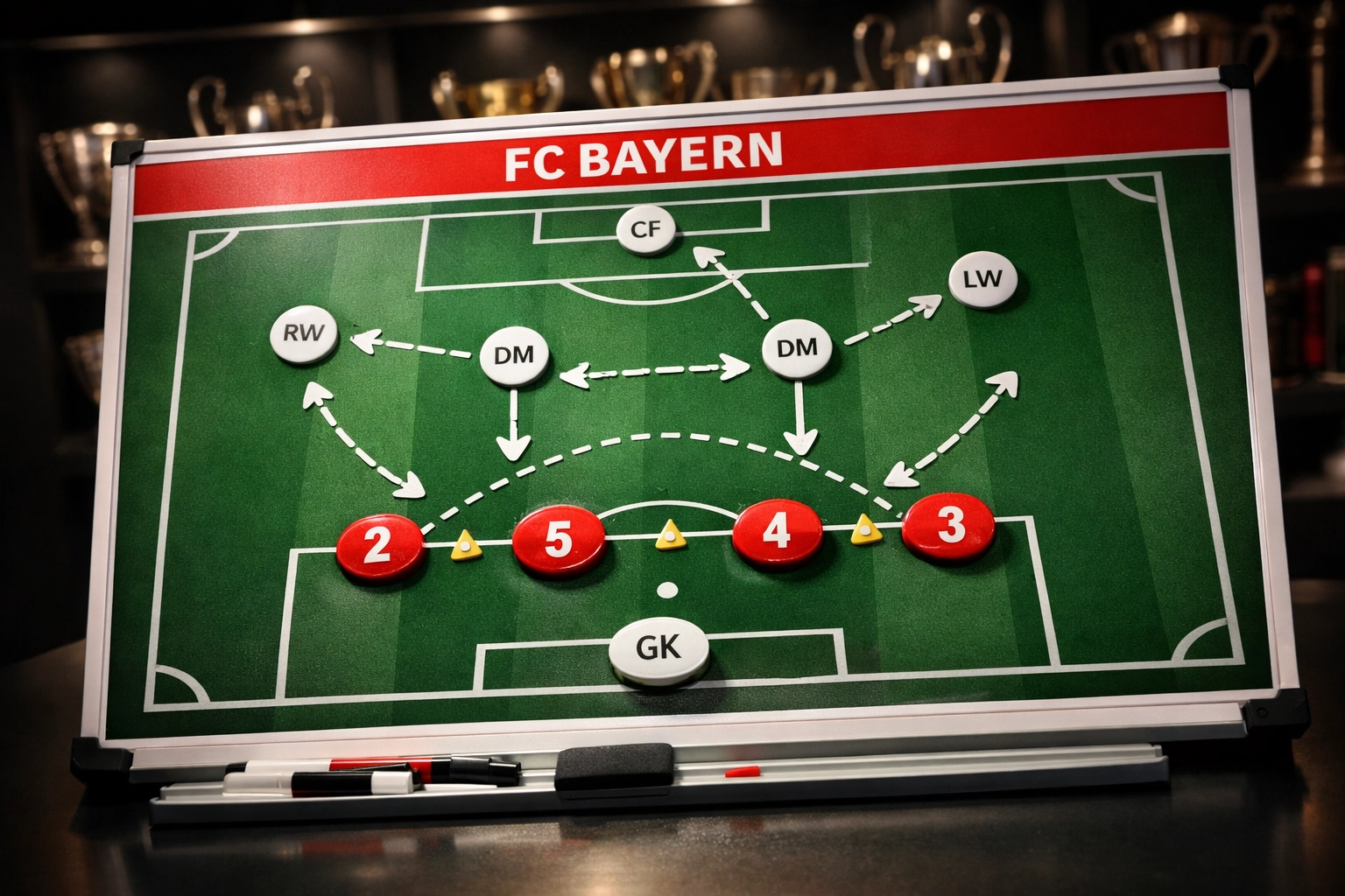 Bayern München Taktiktafel zeigt defensive Formation und Abwehrplanung für Sommer 2026