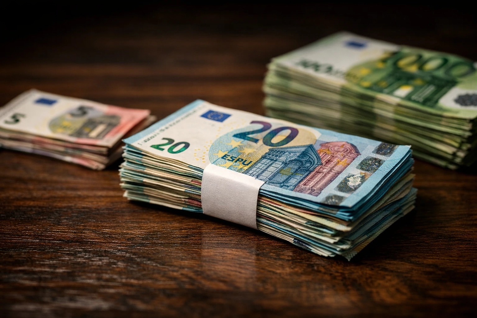 Drei Stapel Euro-Scheine zeigen unterschiedliche Wetteinheiten für Anfänger bis Profis