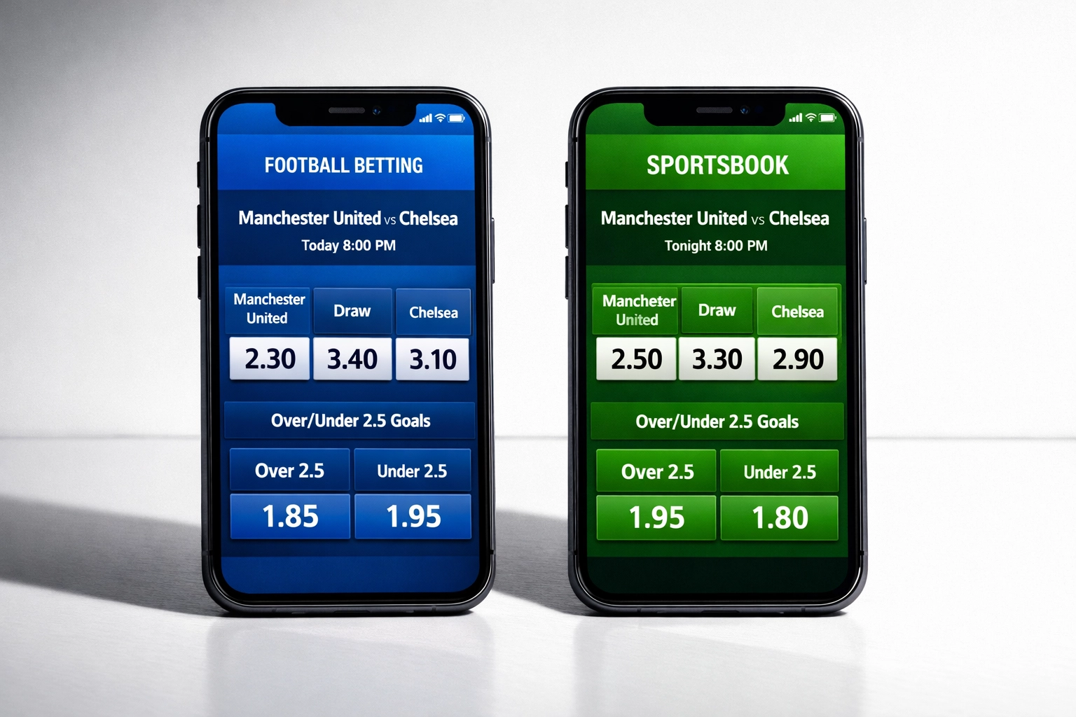 Quoten-Vergleich zwischen verschiedenen Wettanbietern auf zwei Smartphones