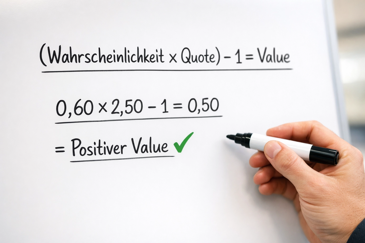 Value Betting Formel: Wahrscheinlichkeit mal Quote minus 1 gleich Value