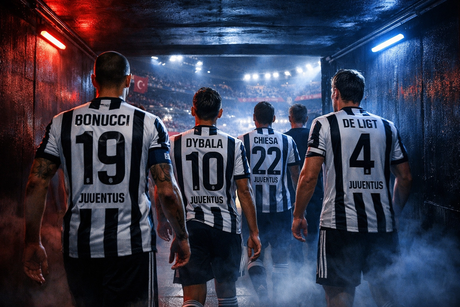 Juventus Turin Spieler im Stadion-Tunnel vor Champions-League-Auswärtsspiel gegen Galatasaray