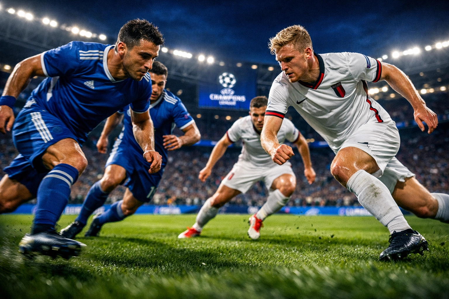 Intensives Pressing-Duell im Champions League Achtelfinale unter Flutlicht
