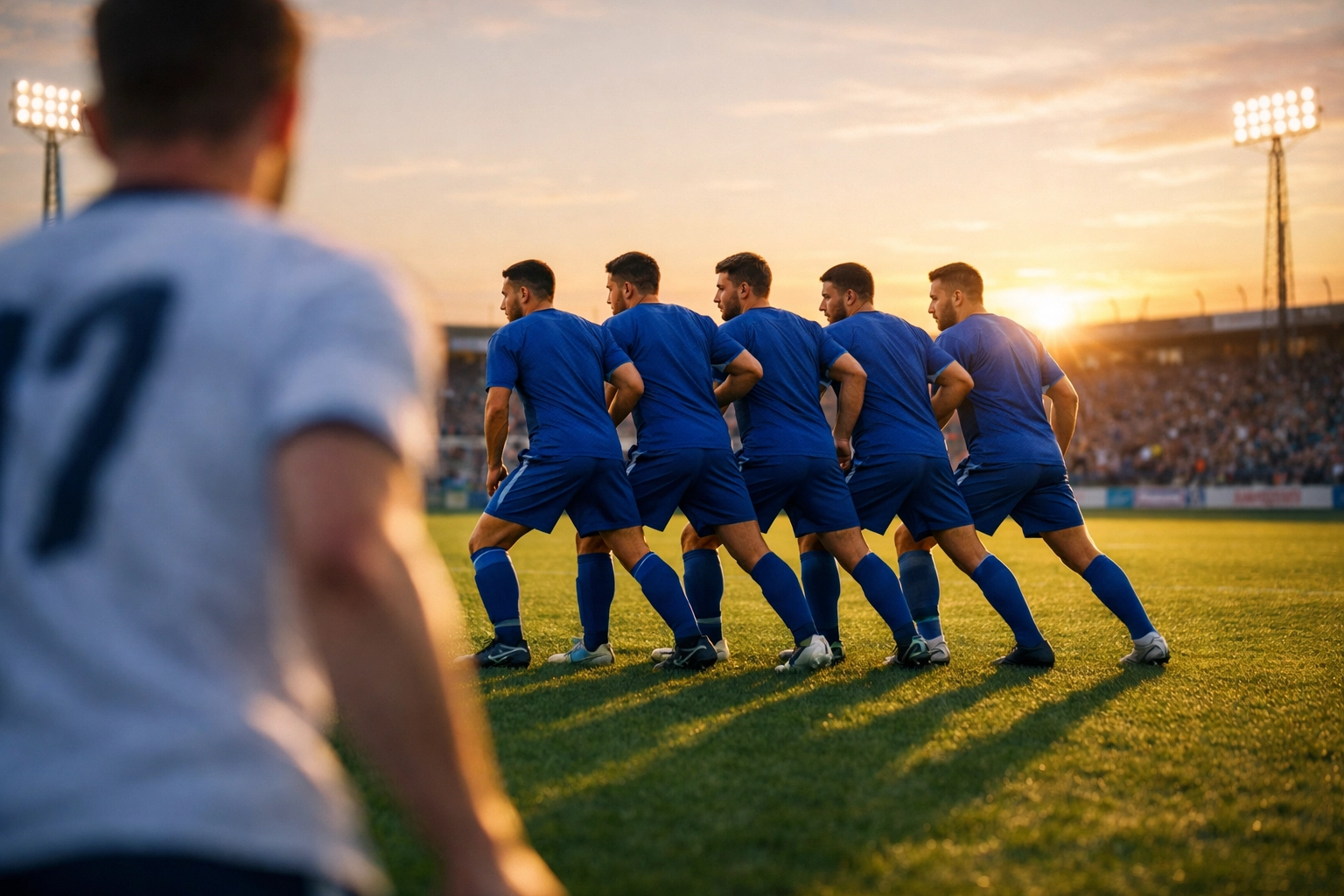 Moderne Defensivtaktik und organisierte Abwehrkette zur Kontrolle des Raums im Fußball.