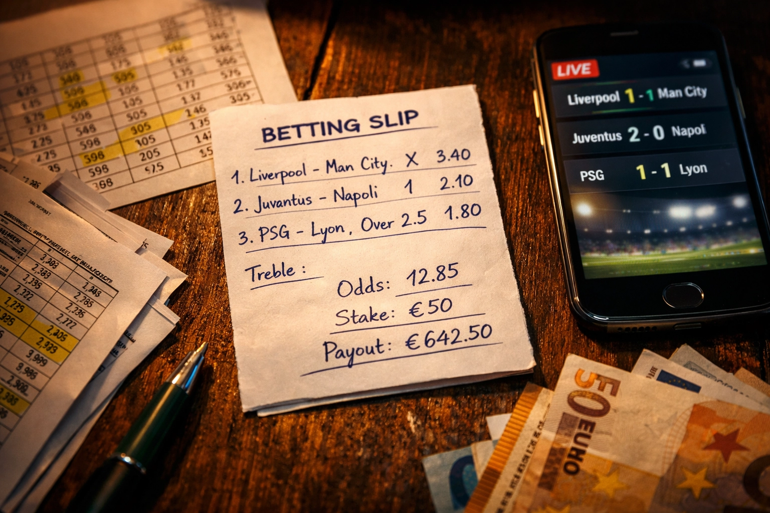 Wettschein mit Over 2.5 Quoten-Berechnungen und Spielvorhersagen