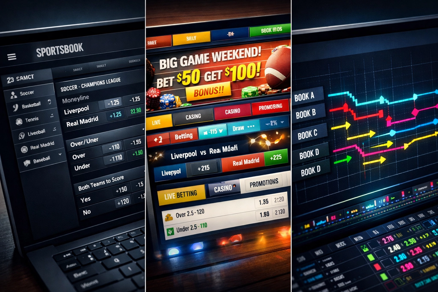 Vergleich verschiedener Buchmacher-Quoten und Bewegungsmuster in der Wettanalyse