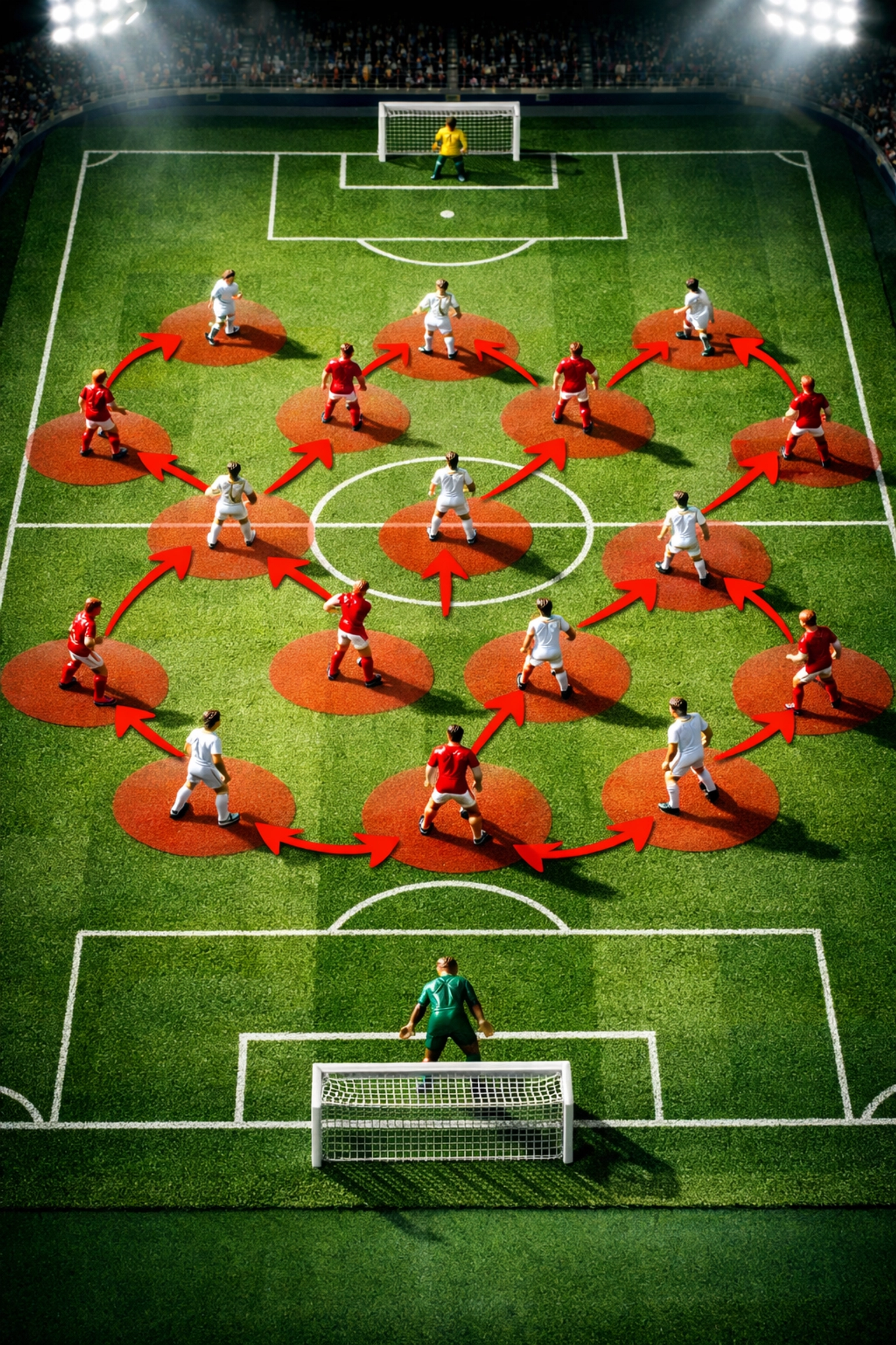 Taktische Darstellung 4-2-3-1 Formation mit mannorientiertem Pressing-System im Bundesliga-Fußball