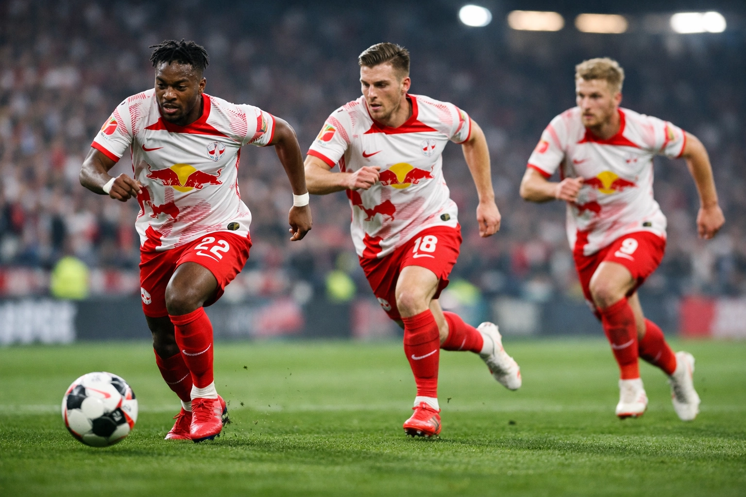 RB Leipzig Spieler im schnellen Angriff während Bundesliga-Spiel